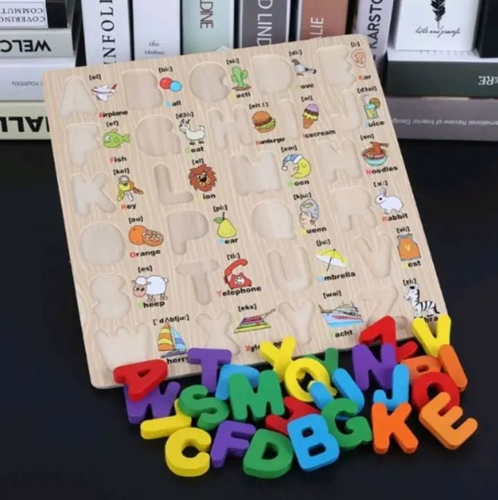 Capital ABCD 3D Wooden Alphabet Board with Illustrated Prints