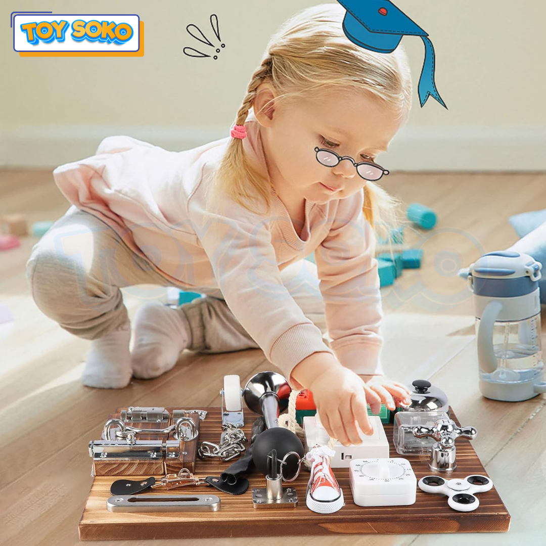 Carbon Grey Busy Board – learning toys for 4 year olds