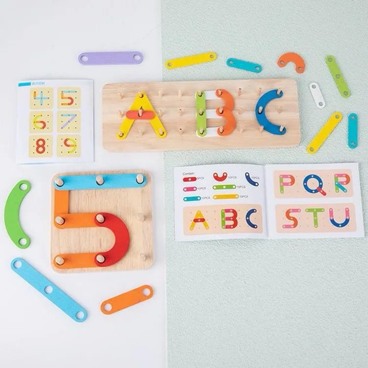 Wooden Changeable Puzzle – Alphabet and Numbers Construction Set for Early Learning