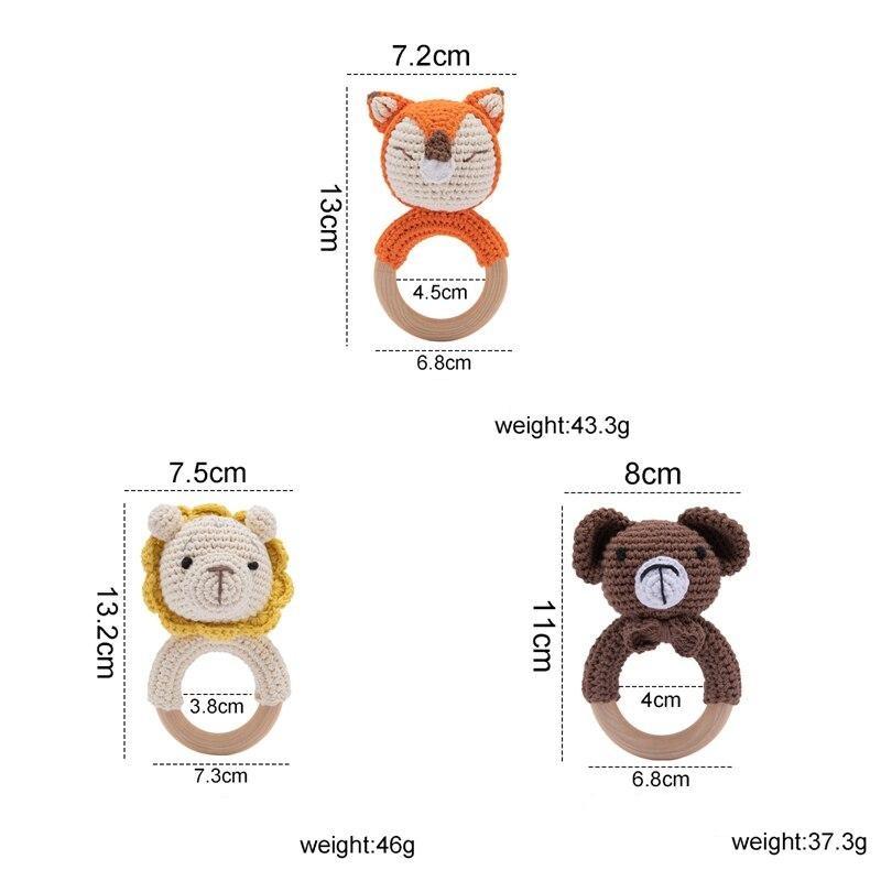 Fidtoy Crochet Wooden Baby Rattle – Soft Newborn Sensory Toy with Wooden Ring