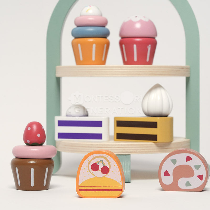 Fidtoy Wooden Cupcake Stacker Set - Pretend Play Toy for Toddlers