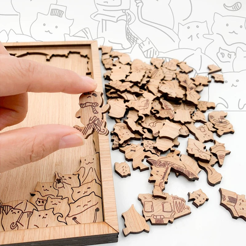 Fidtoy 100 Cats Wooden Puzzle – Creative & Educational Cat-Shaped Jigsaw for Kids and Adults