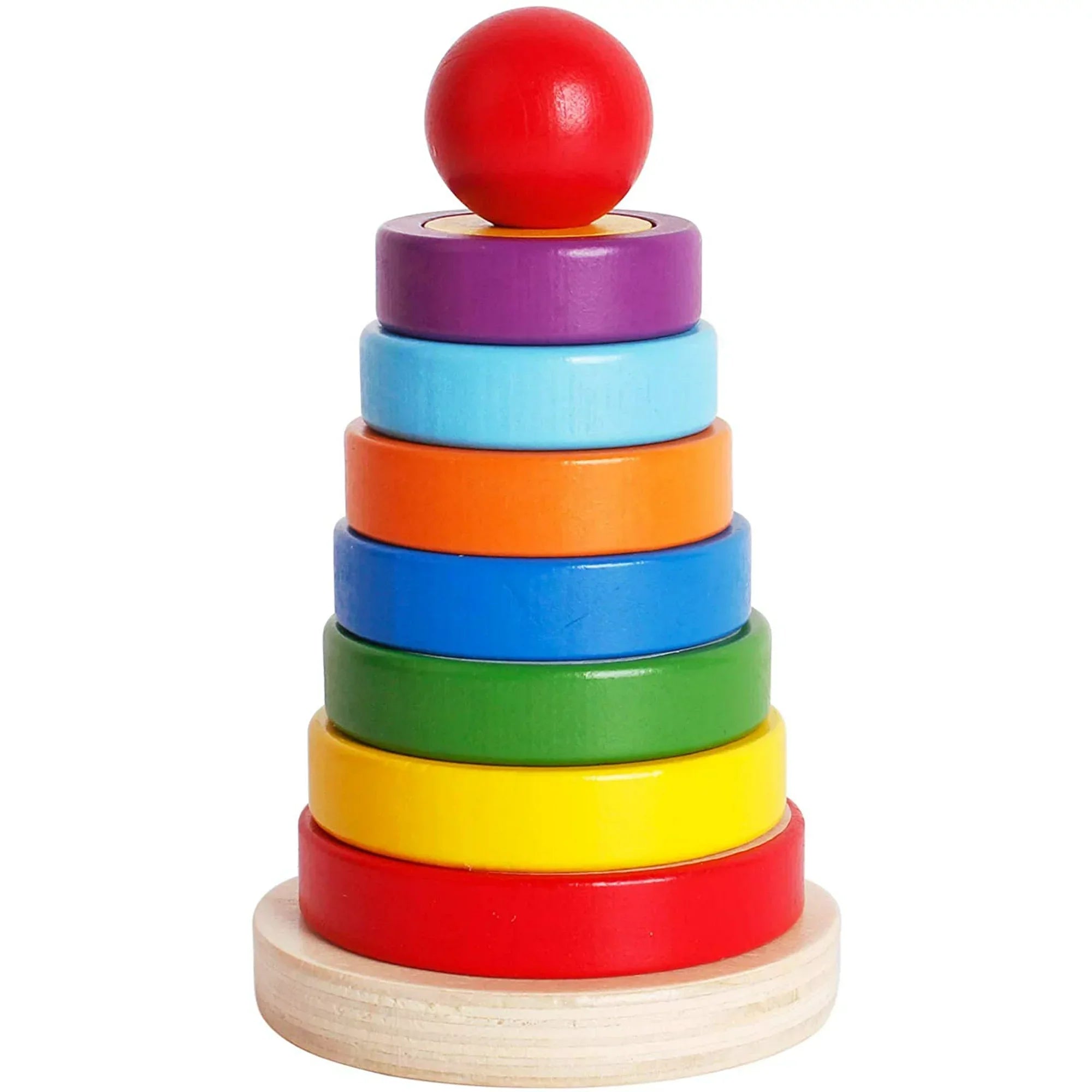Fidtoy Wooden Rainbow Stacking Ring Tower for Toddlers Montessori Learning Toy for Quiet Time Home Play Color Sorting Fine Motor Skill Development Educational Toy