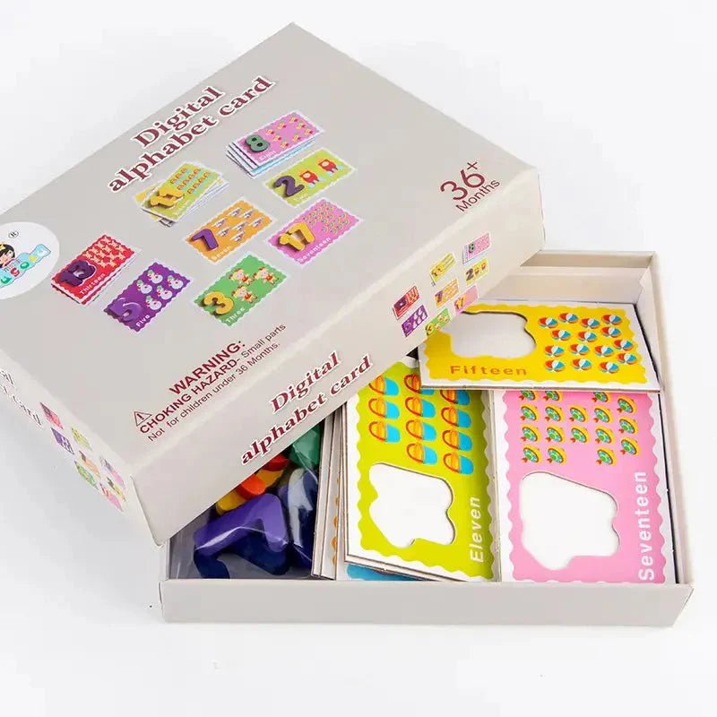 Digital Alphabet card game – Numeric wooden pieces