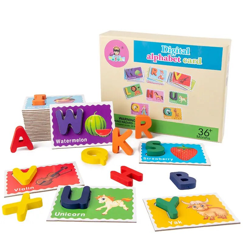 Digital Alphabet card game – Numeric wooden pieces