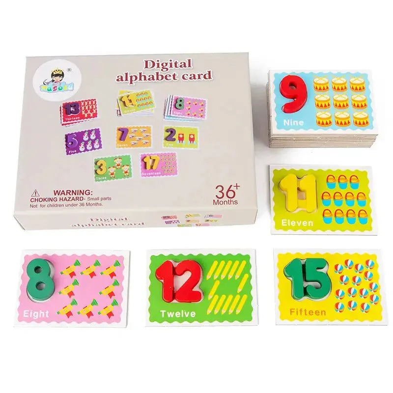 Digital Alphabet card game – Numeric wooden pieces