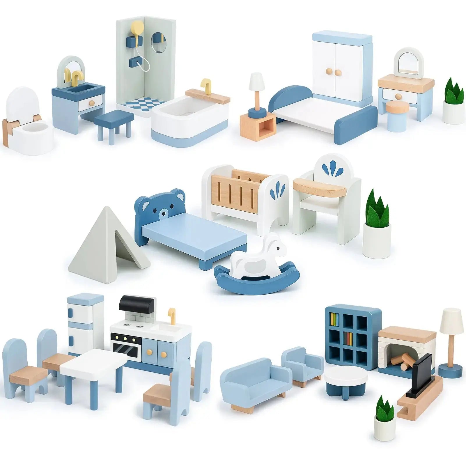 Juego de Muebles de Madera para Casa de Muñecas - 36 Piezas