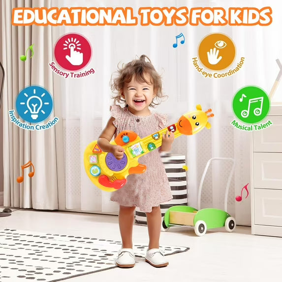 Fidtoy Giraffe Musical Guitar Toy for Toddlers – Light Up Kids Guitar with Piano, Drum, Animal Sounds, Shape Matching, and Music Modes