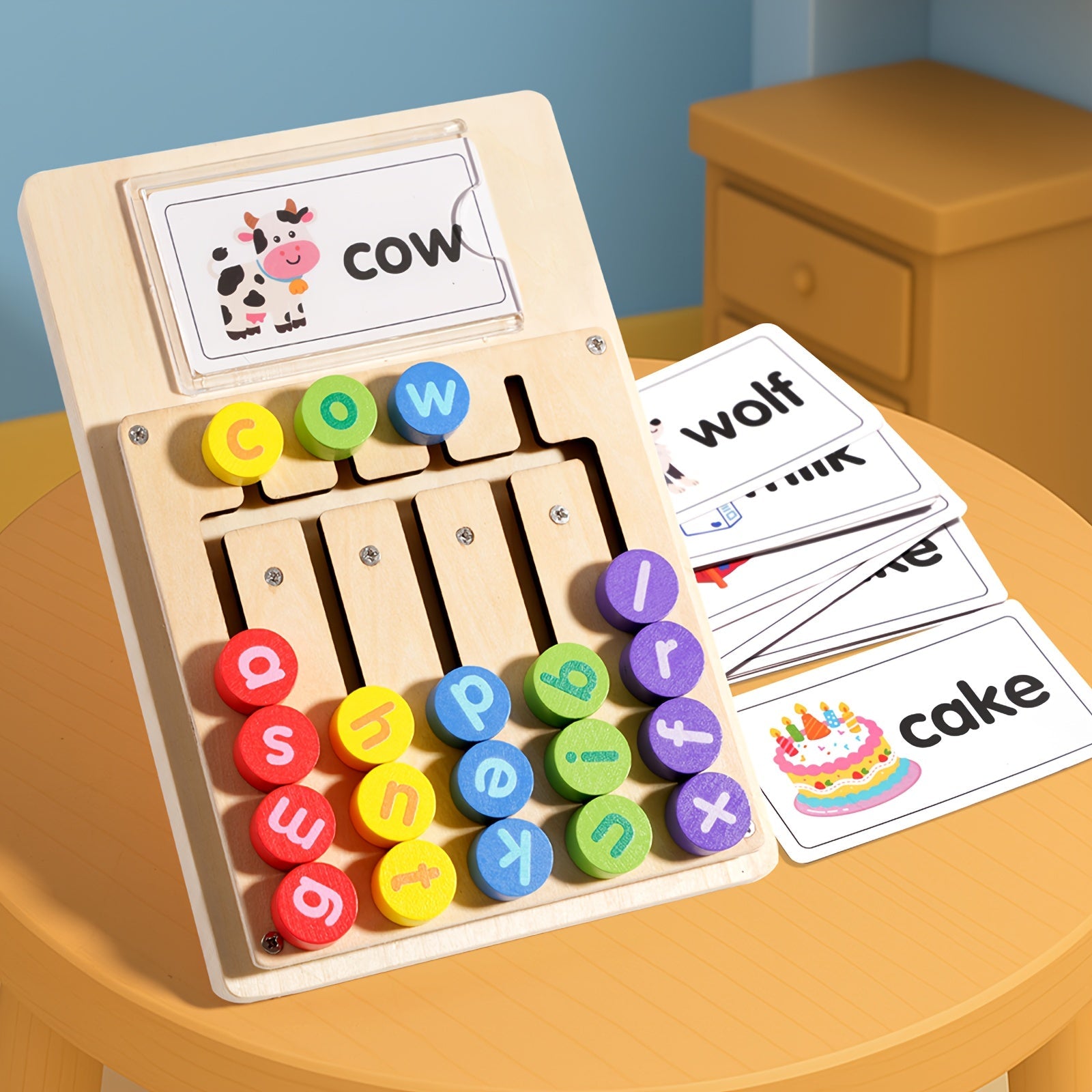 Alphabet Learning Board with 12 Word Cards for Kids