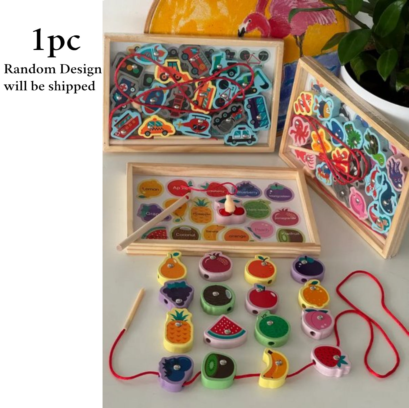 Wooden Magnatic Lacing Puzzle With Tray 1Pc Random Design Will Be Shipped - EKT3283