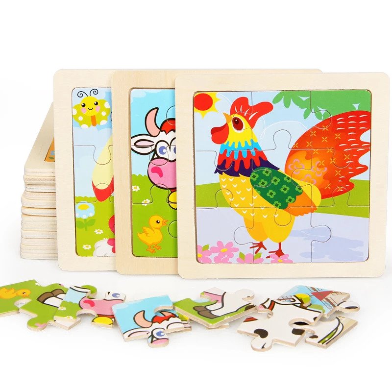 Lot of 10 Wooden Puzzles for Children