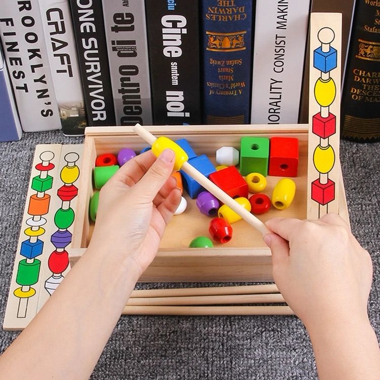 Wooden Bead Stacking and Pattern Matching Game – Fine Motor and STEM Learning Toy