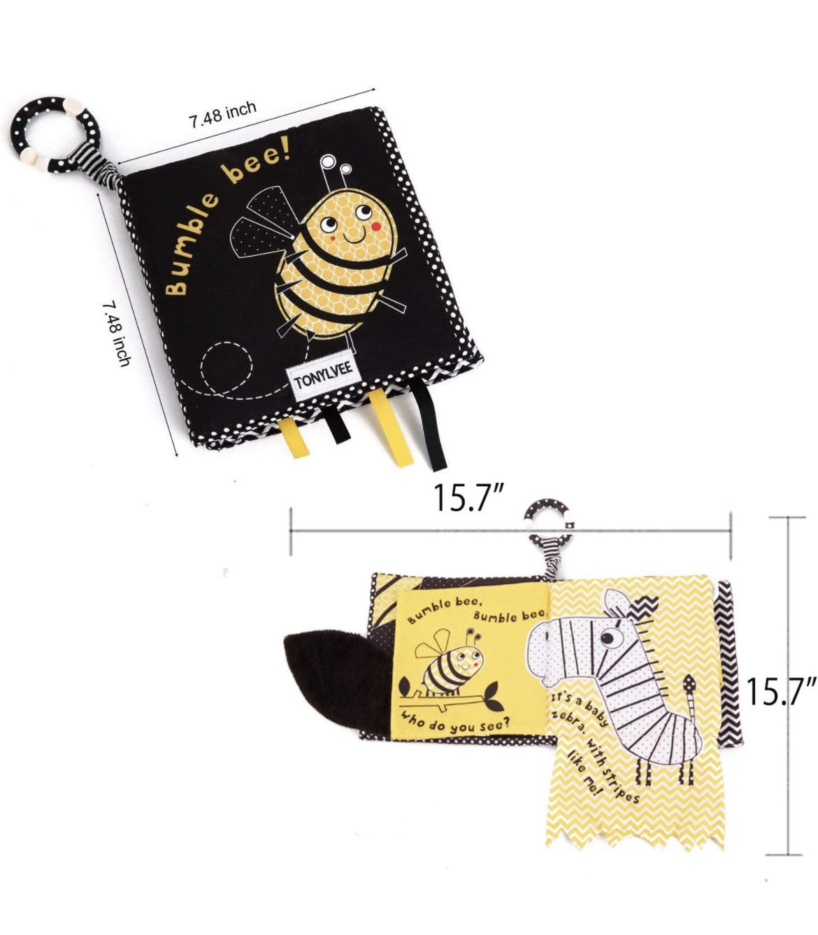 Bumble Bee High Contrast Baby Soft Book – Black and White Sensory Crinkle Book for Newborns and Infants