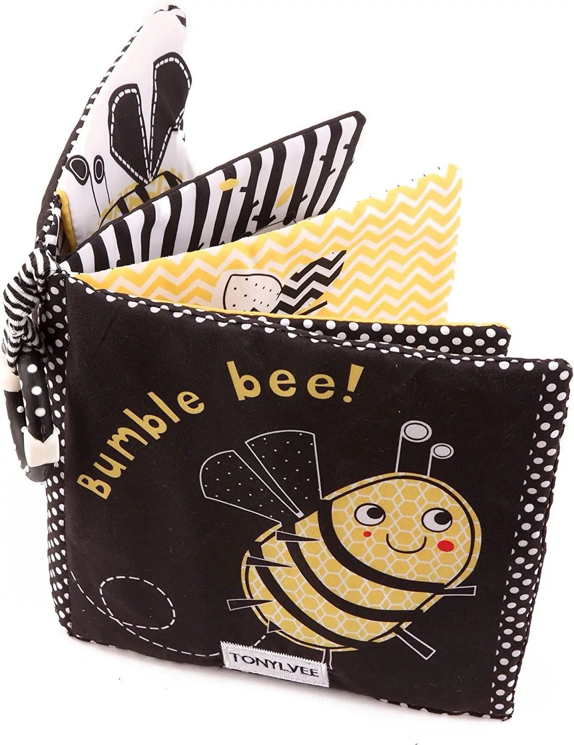 Bumble Bee High Contrast Baby Soft Book – Black and White Sensory Crinkle Book for Newborns and Infants