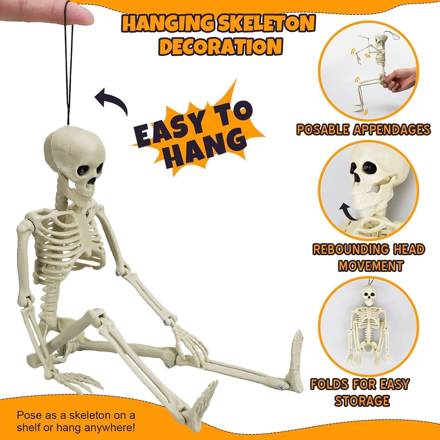 Fidtoy Posable Halloween Skeleton Decorations Set of 2