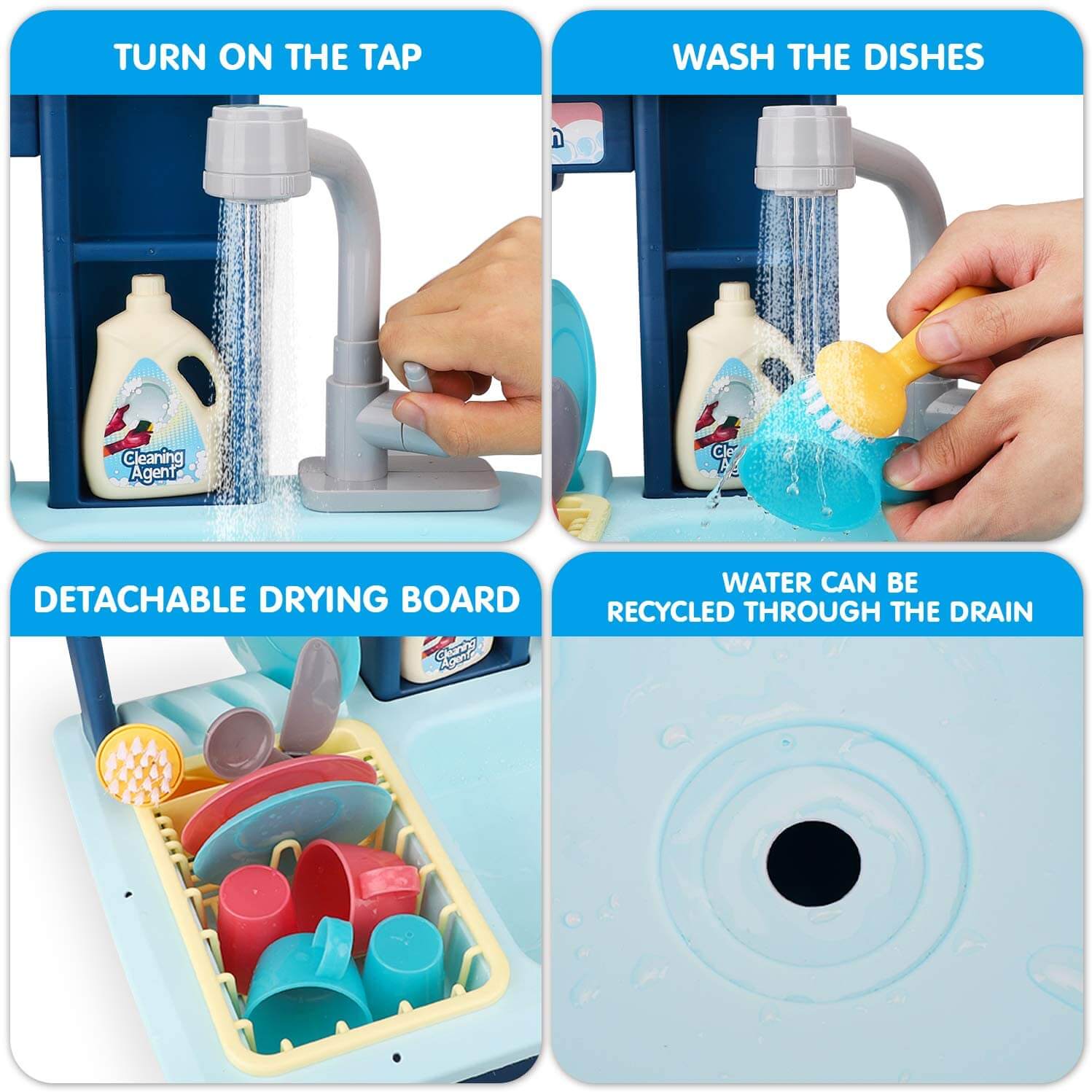 Fidtoy Play Kitchen Sink Toy with Faucet and Accessories for Kids