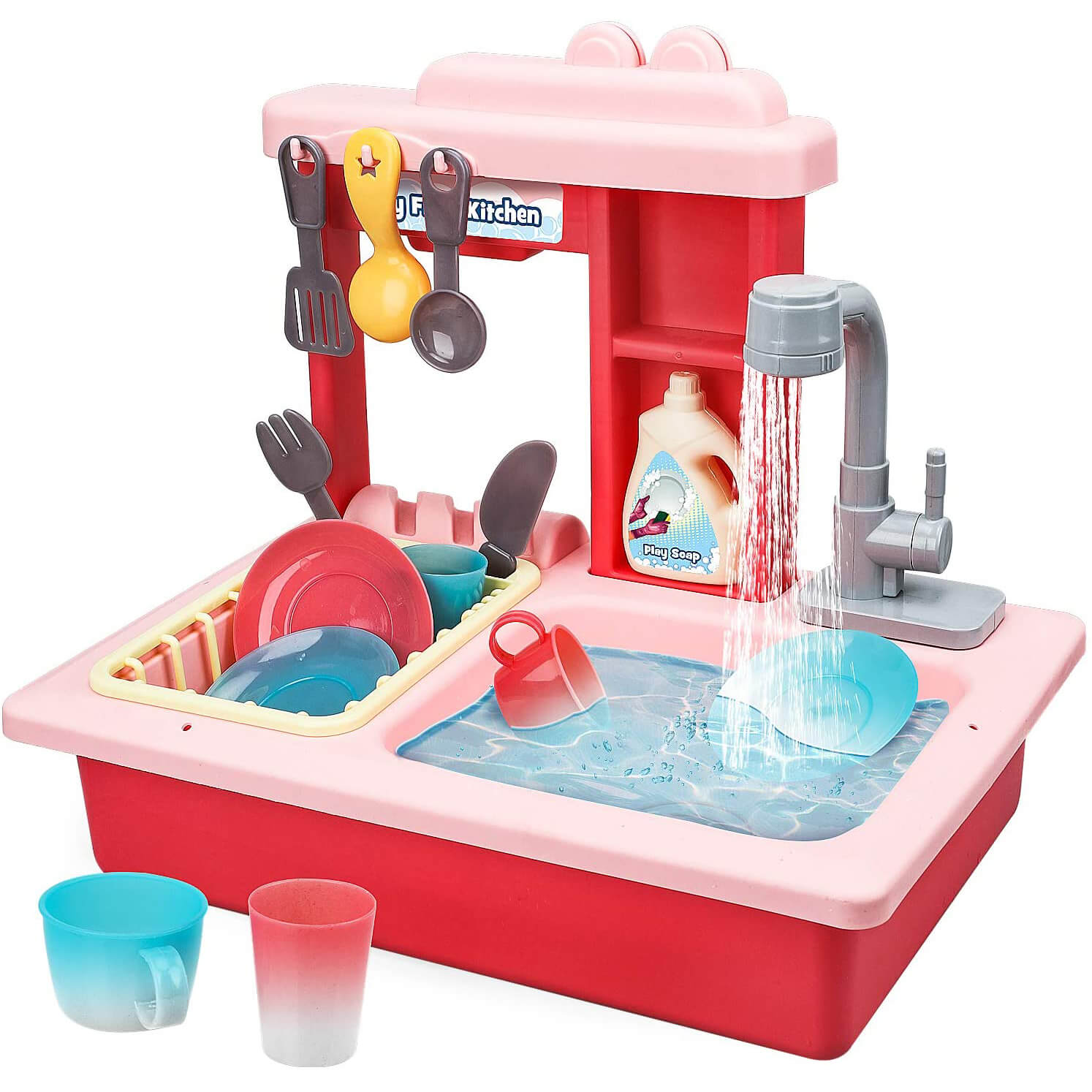 Fidtoy Play Kitchen Sink Toy with Faucet and Accessories for Kids