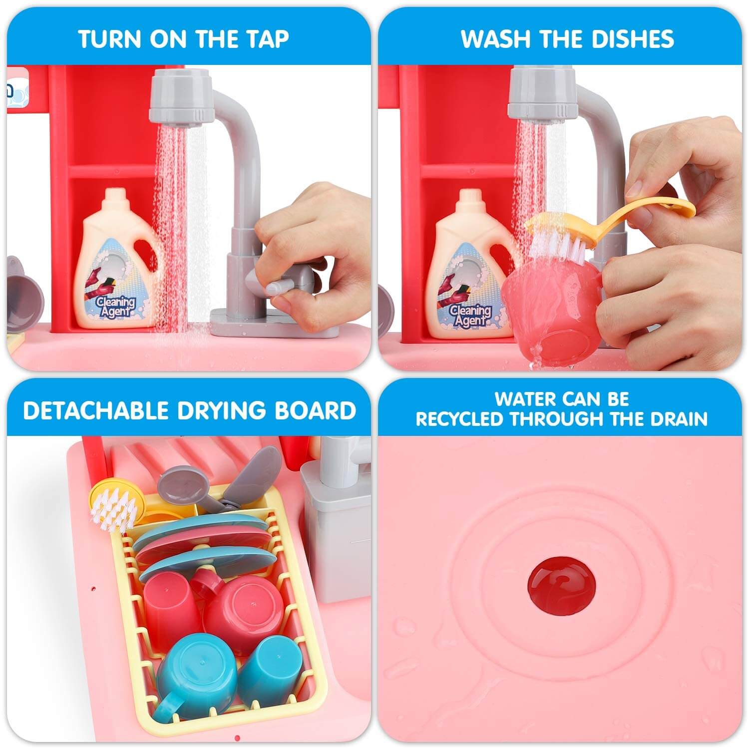 Fidtoy Play Kitchen Sink Toy with Faucet and Accessories for Kids