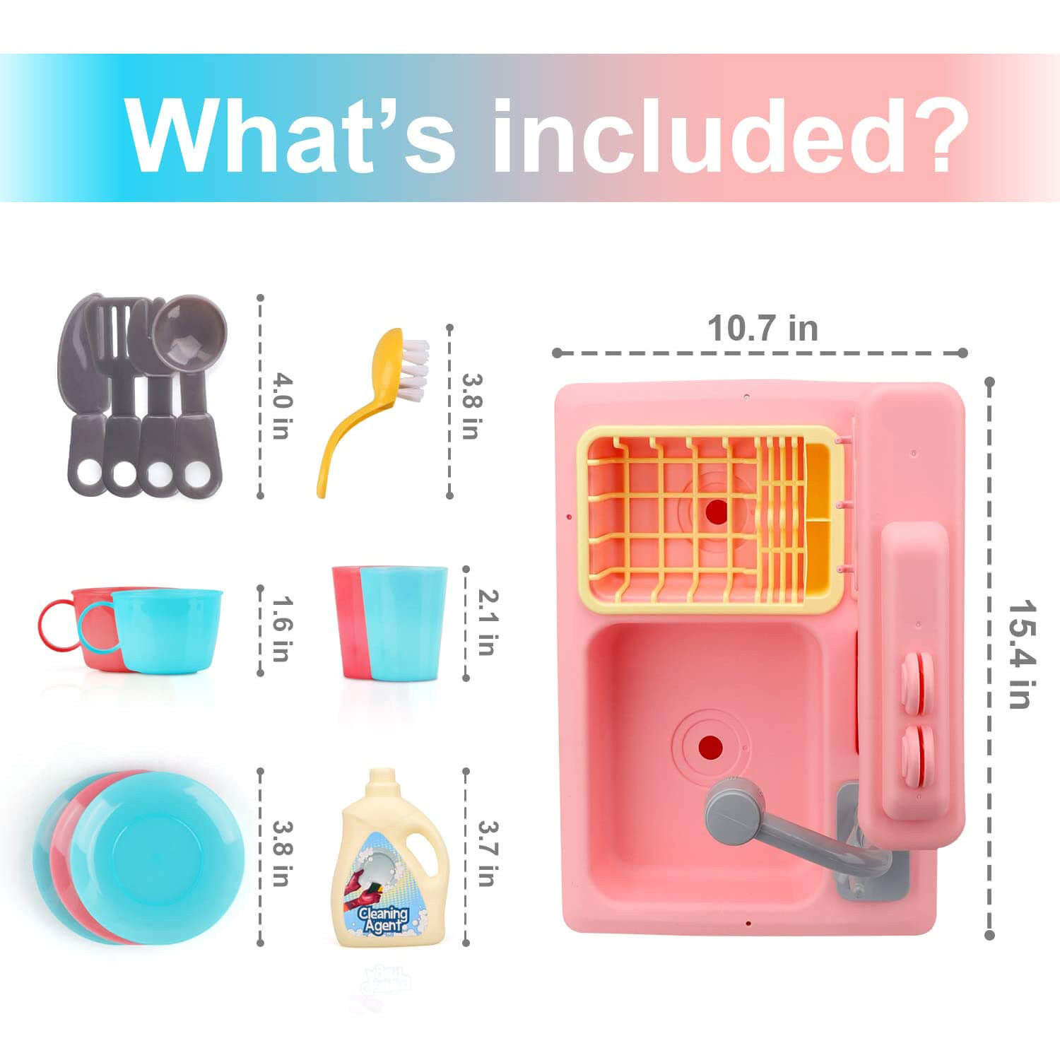 Fidtoy Play Kitchen Sink Toy with Faucet and Accessories for Kids