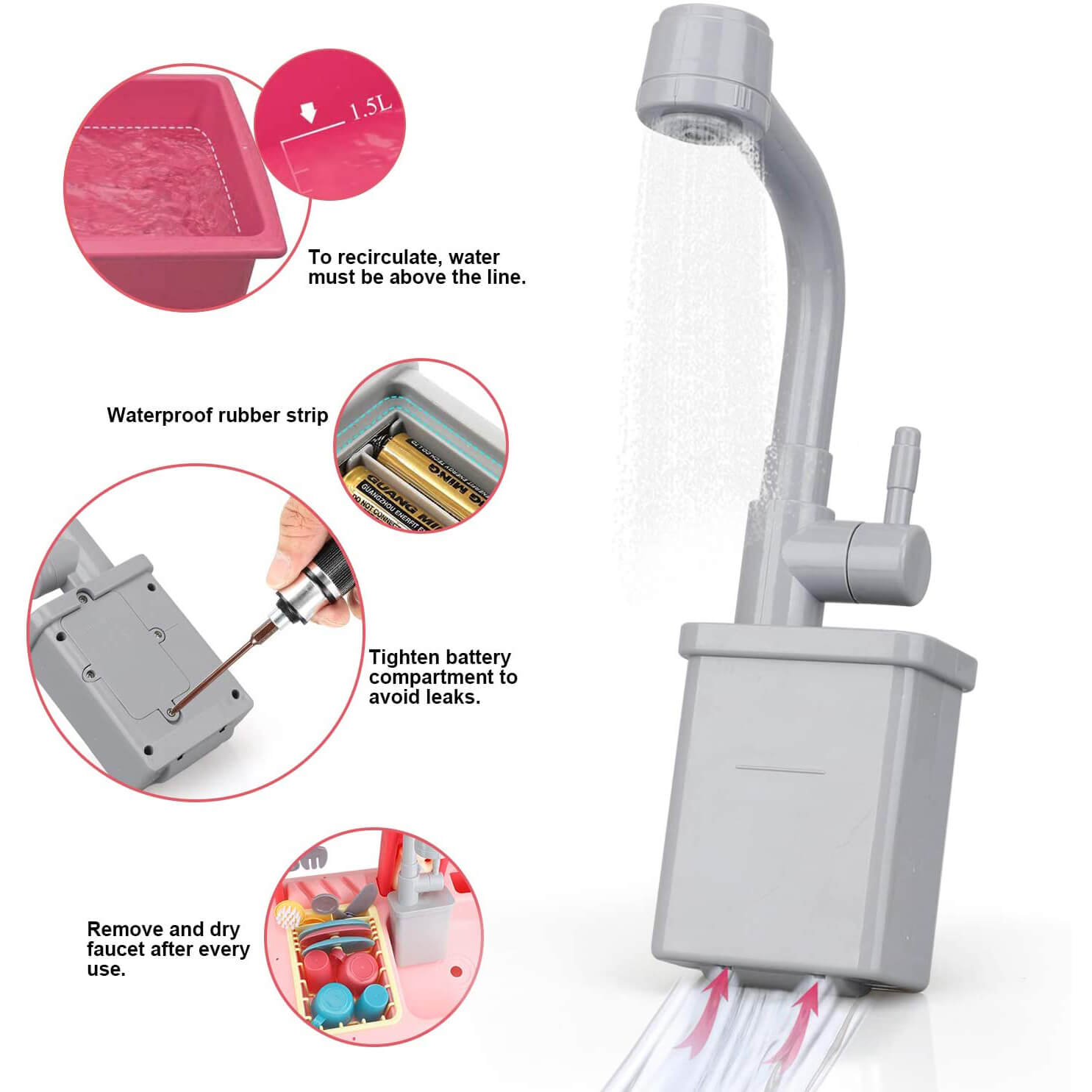 Fidtoy Play Kitchen Sink Toy with Faucet and Accessories for Kids