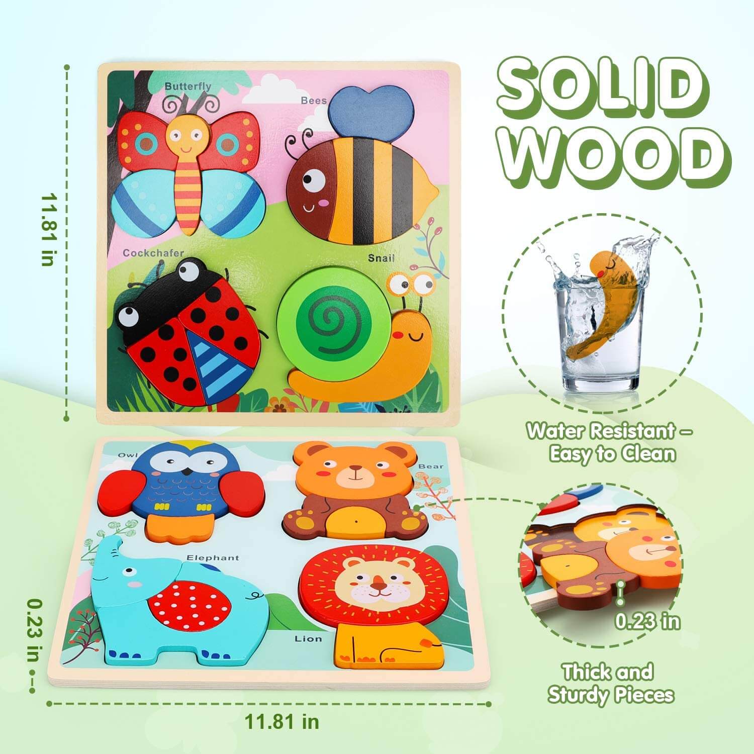 Fidtoy Wooden Animal Puzzle Board for Toddlers 1-3