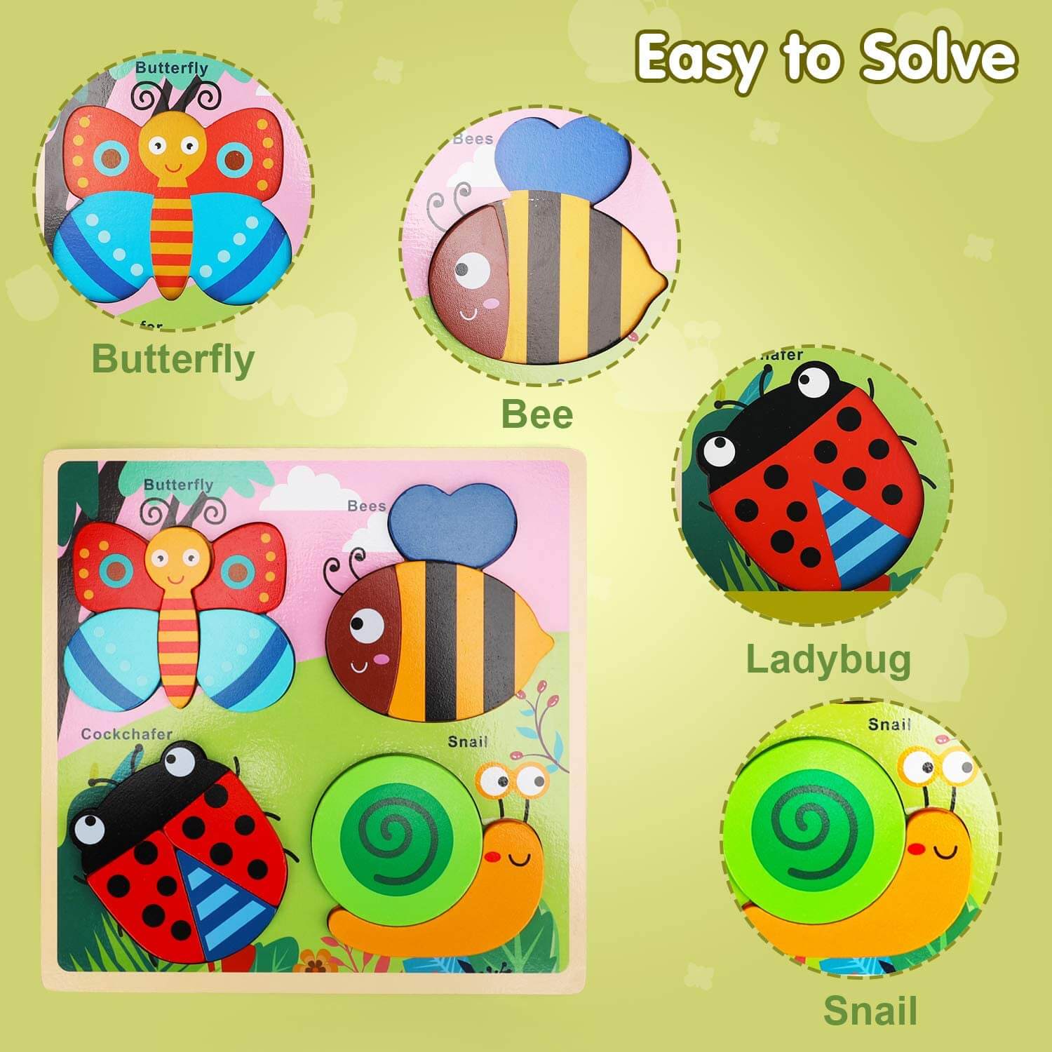 Fidtoy Wooden Animal Puzzle Board for Toddlers 1-3