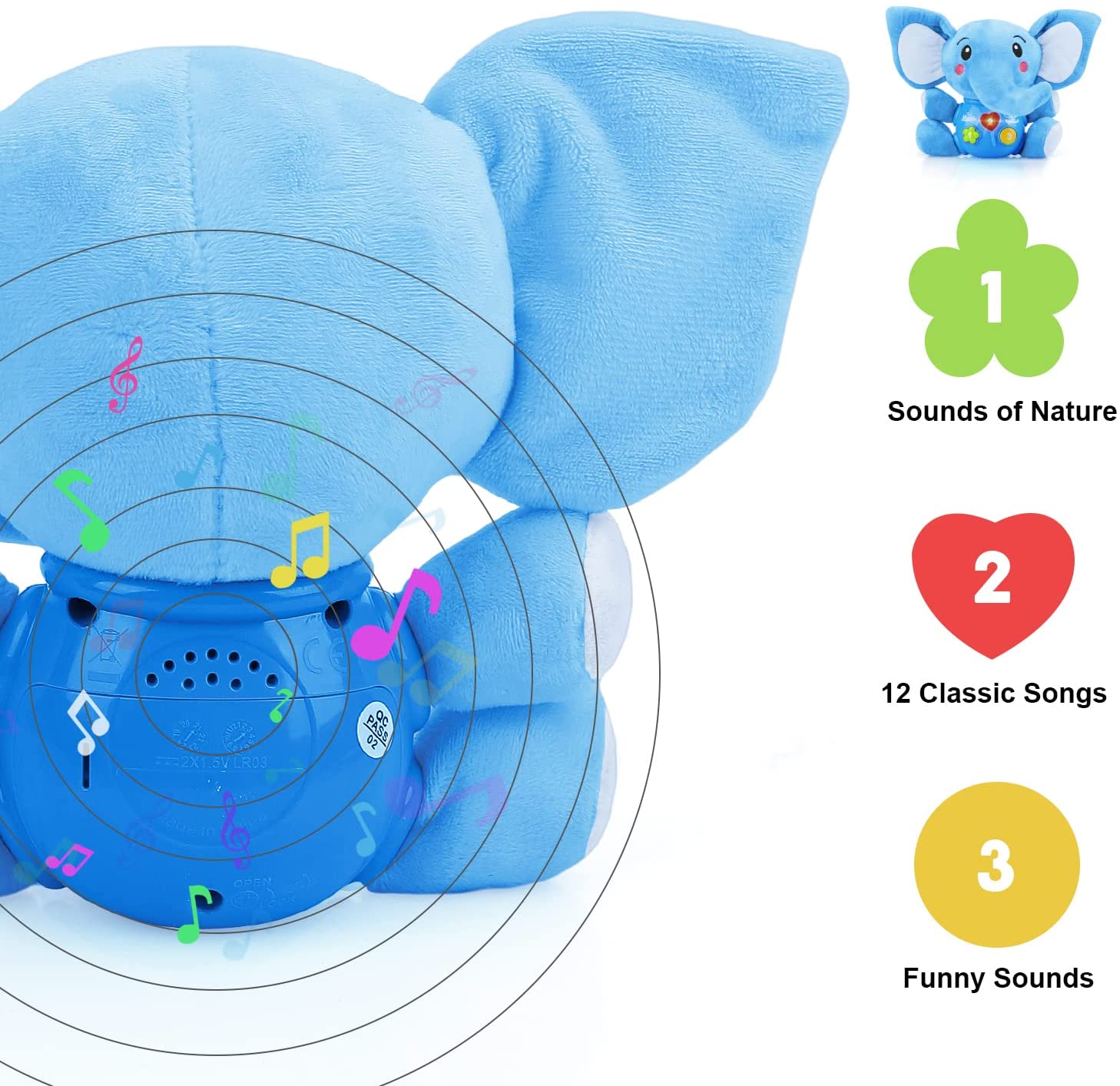 Fidtoy Musical Elephant Plush Baby Toy with Lights and Sounds