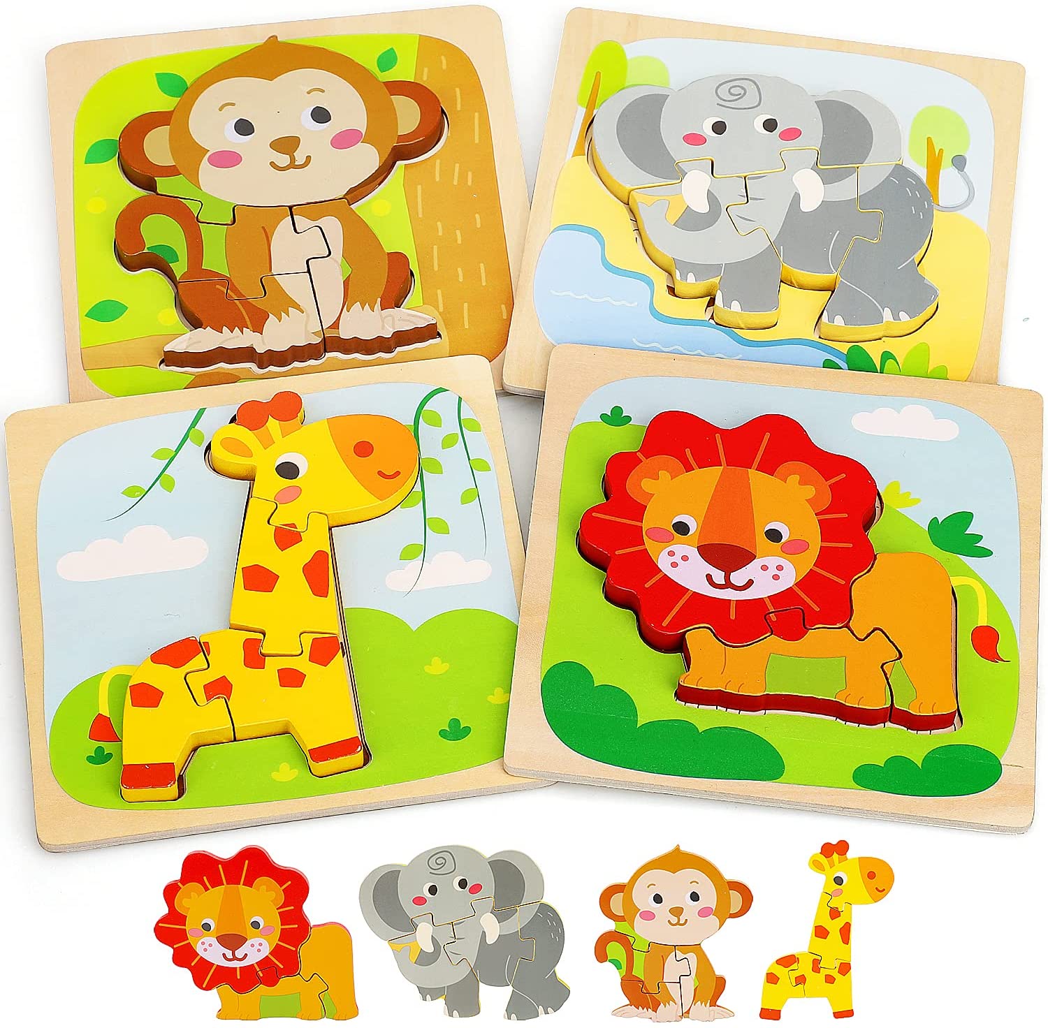 4 Pack Wooden Puzzles for Toddlers