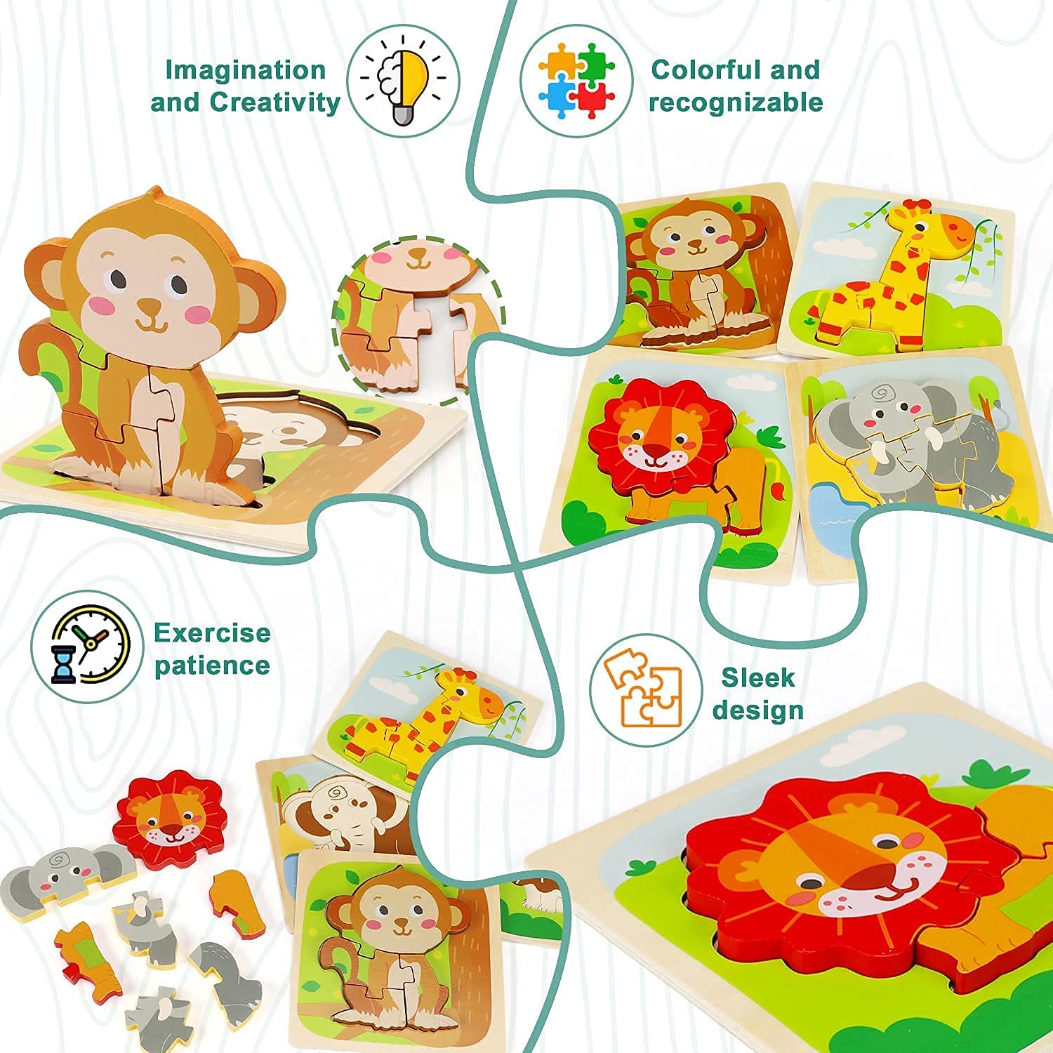 4 Pack Wooden Puzzles for Toddlers