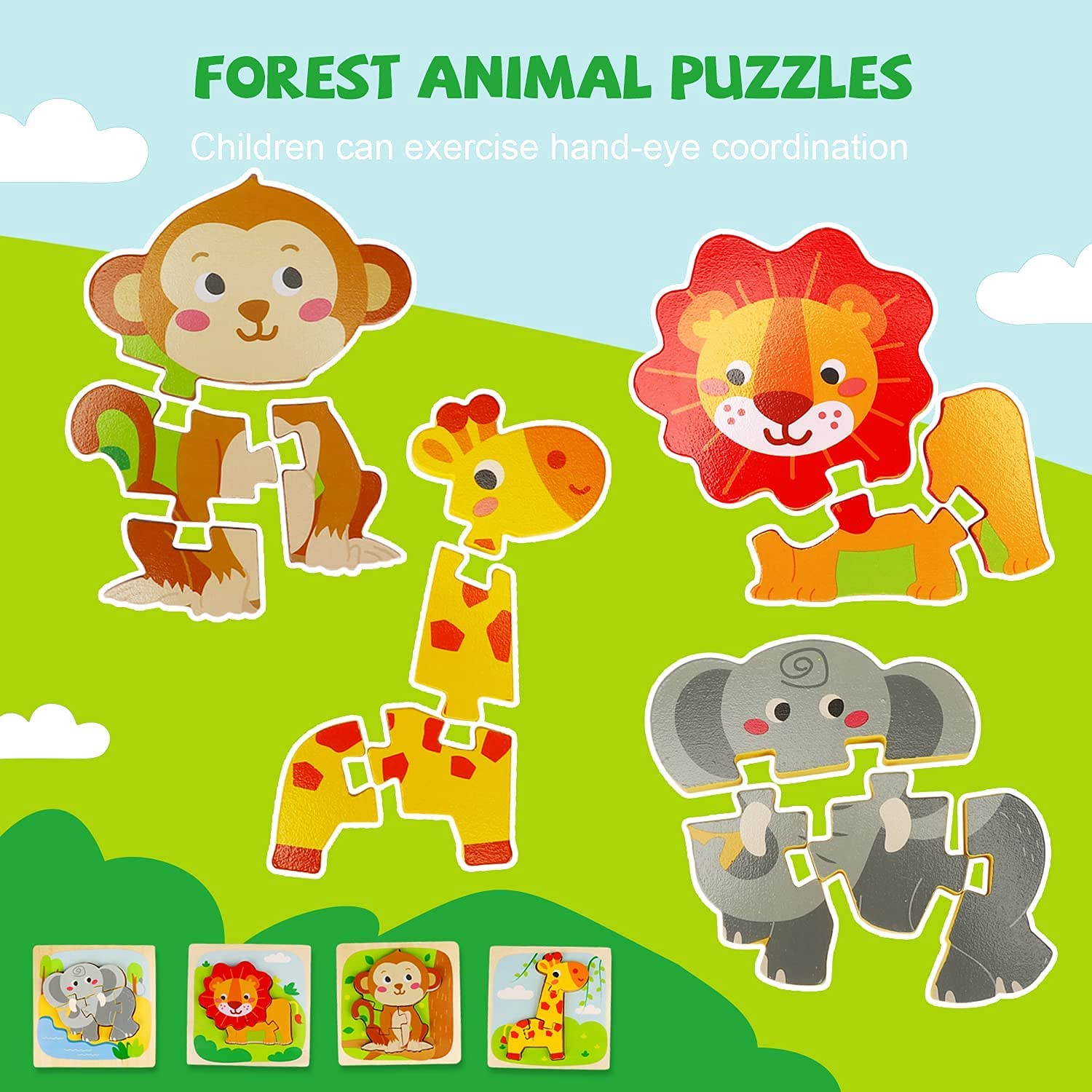 4 Pack Wooden Puzzles for Toddlers