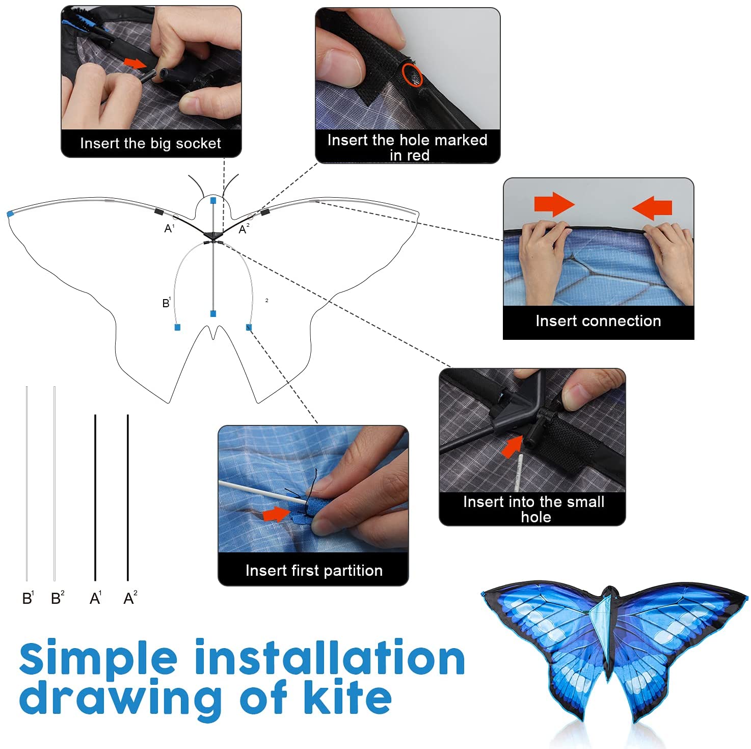 Fidtoy Butterfly Kite for Kids Easy to Fly Outdoor Beach Toy