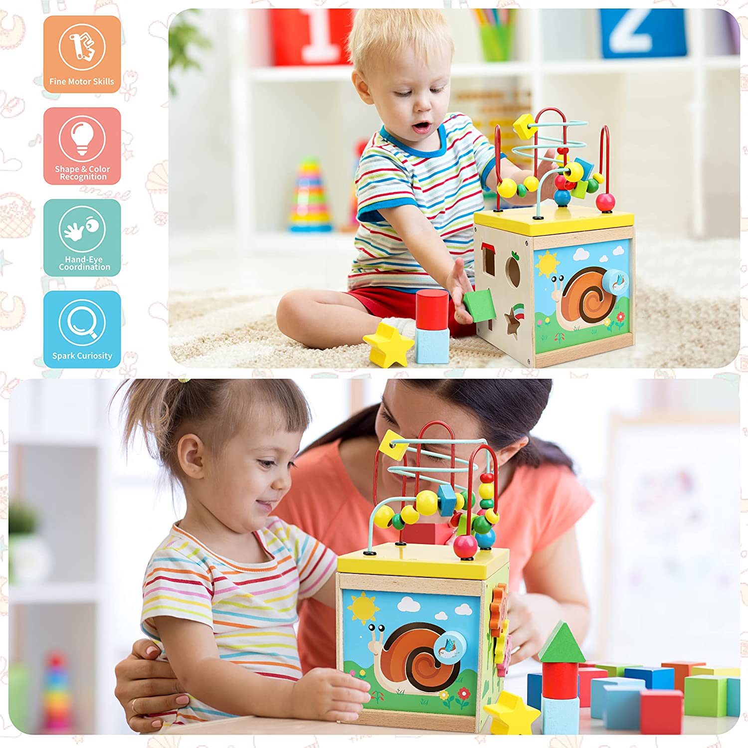 Fidtoy Wooden Activity Cube Multi-Activity Learning Toy