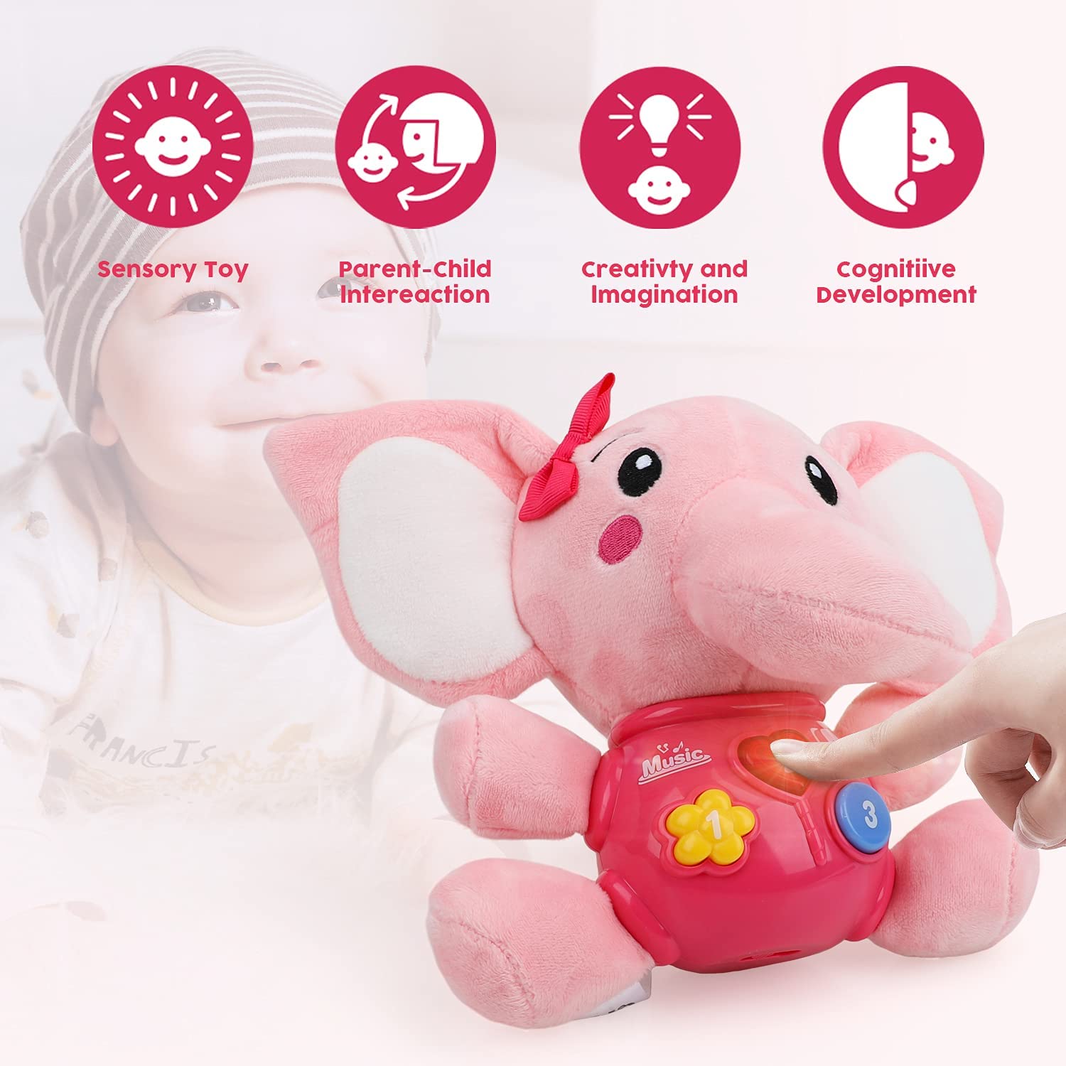 Fidtoy Musical Elephant Plush Baby Toy with Lights and Sounds