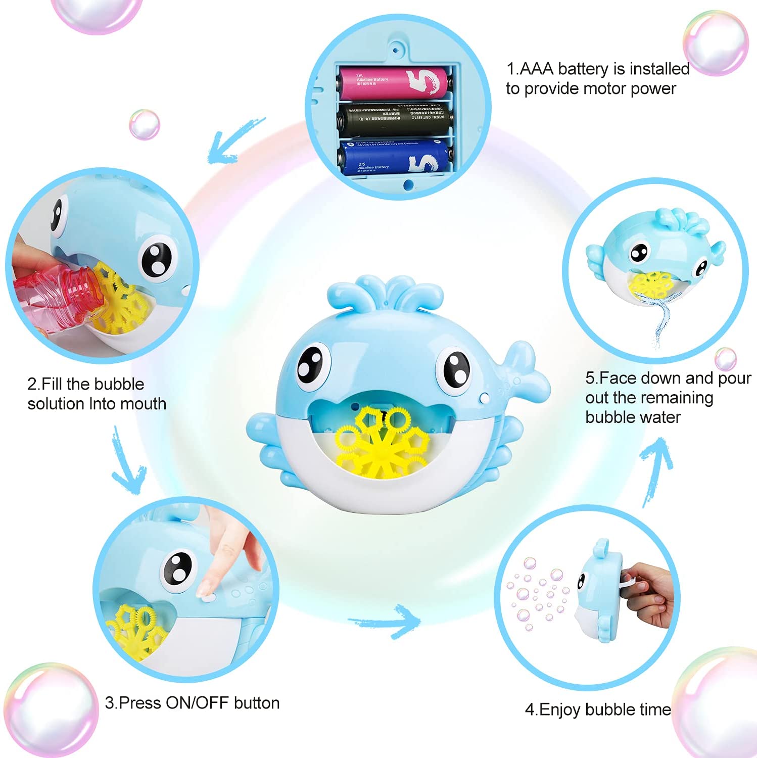 Fidtoy Whale & Crab Bubble Bath Toy for Kids with Music and Bubbles
