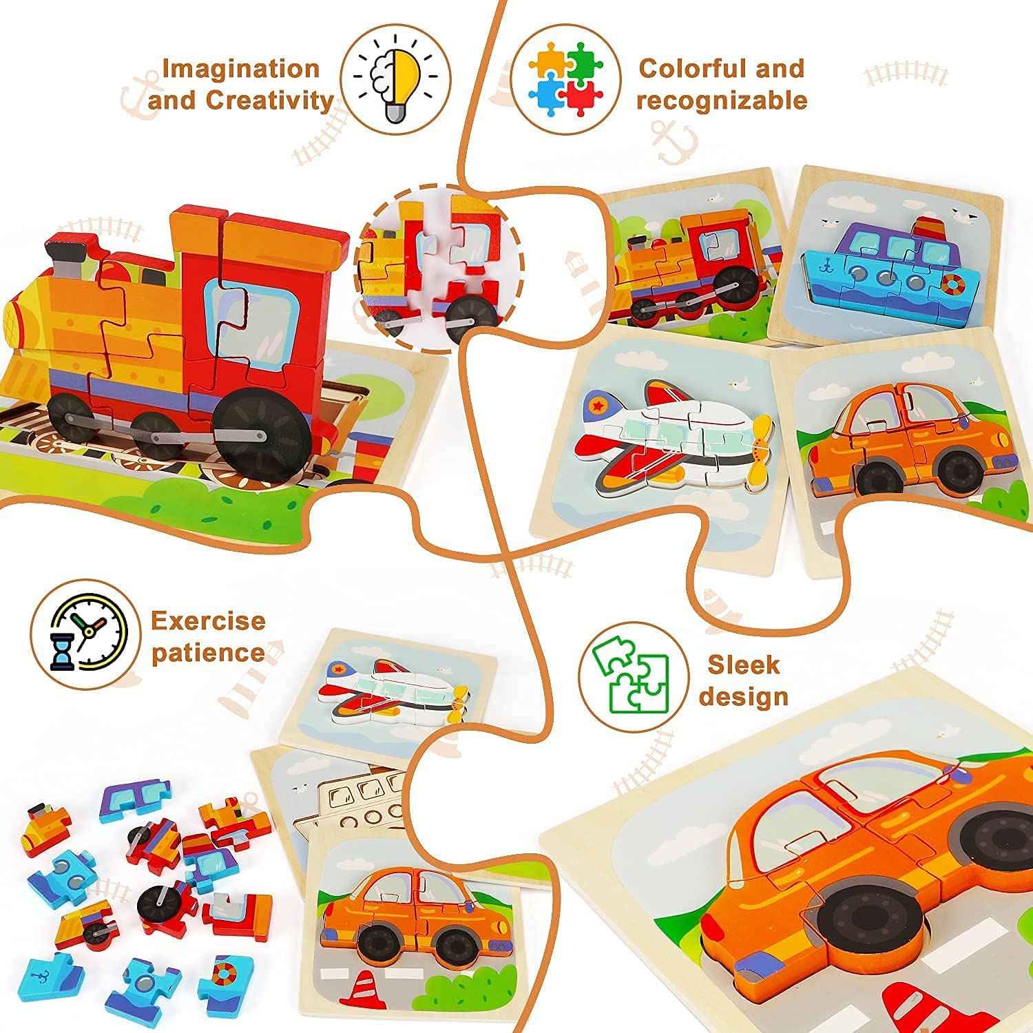 4 Pack Wooden Puzzles for Toddlers