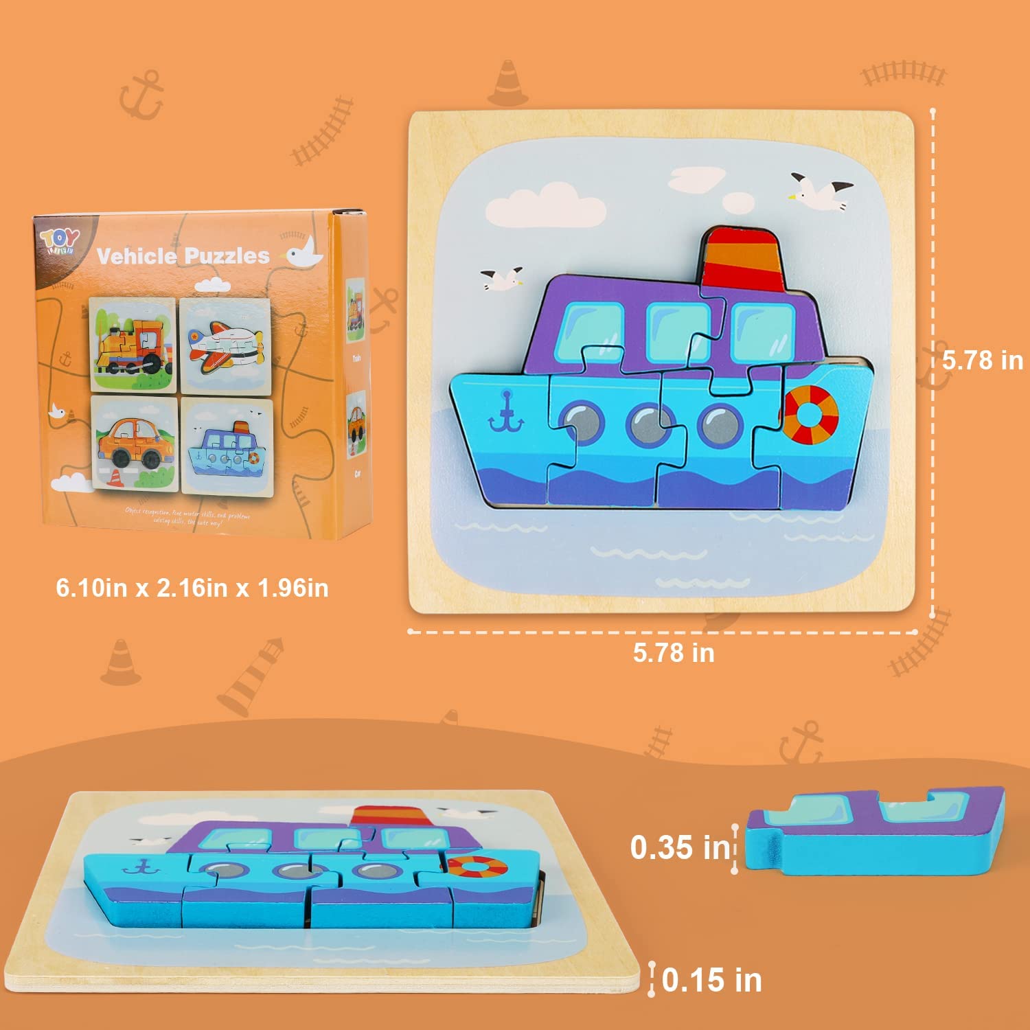 4 Pack Wooden Puzzles for Toddlers