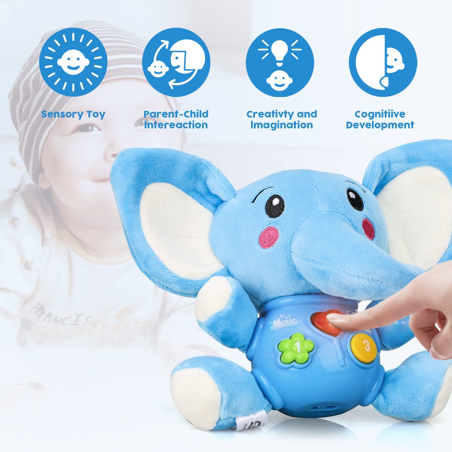 Fidtoy Musical Elephant Plush Baby Toy with Lights and Sounds