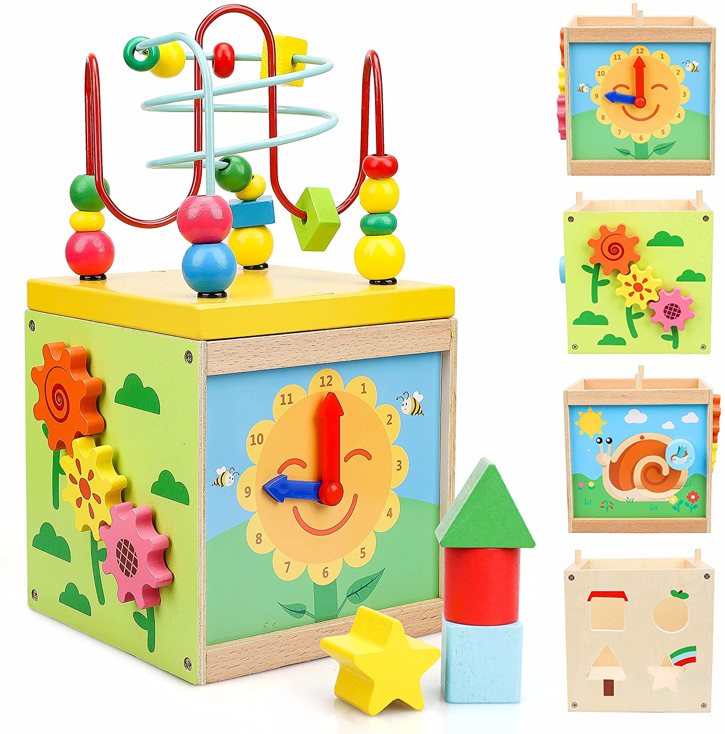 Wooden Baby Activity Cube for Toddlers
