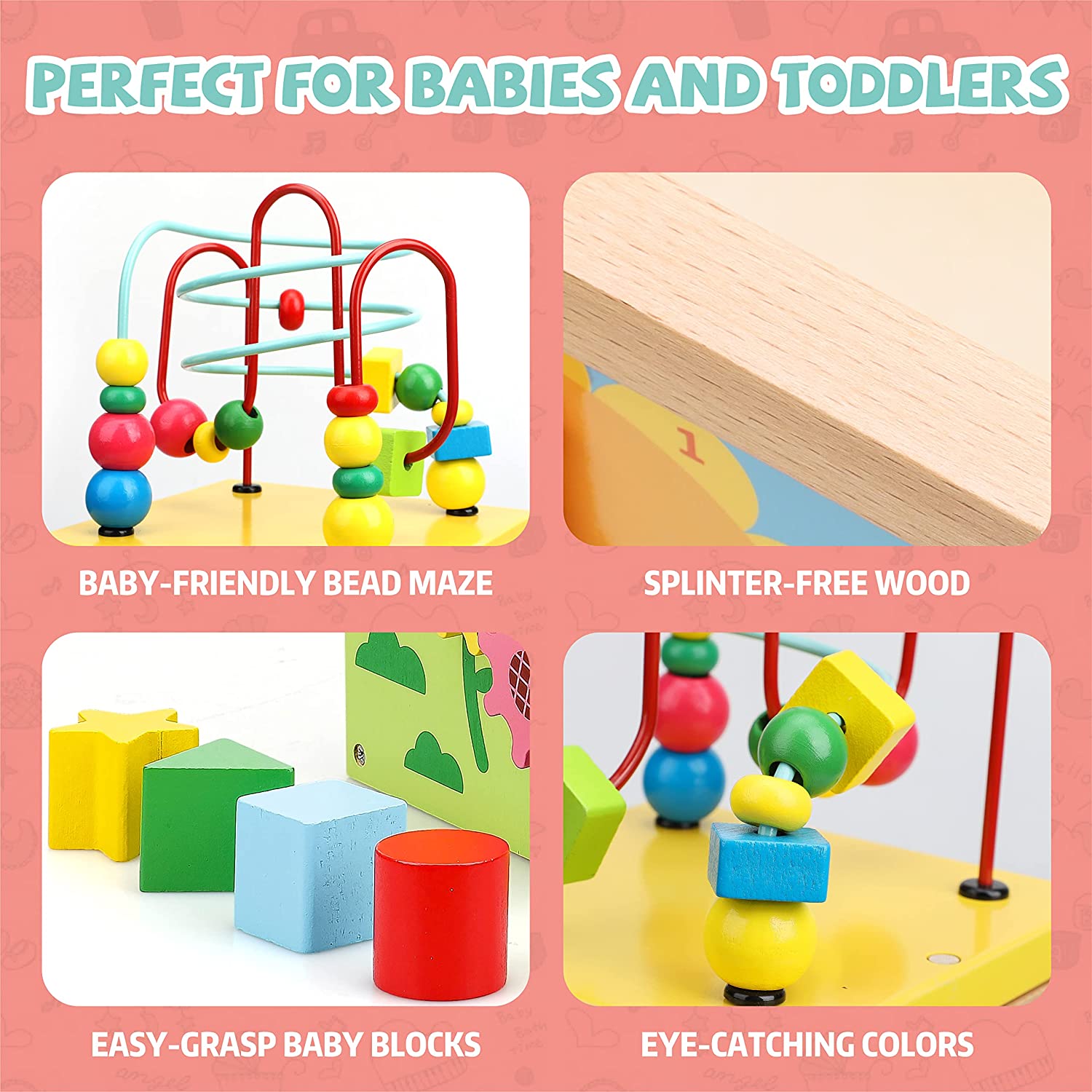 Wooden Baby Activity Cube for Toddlers