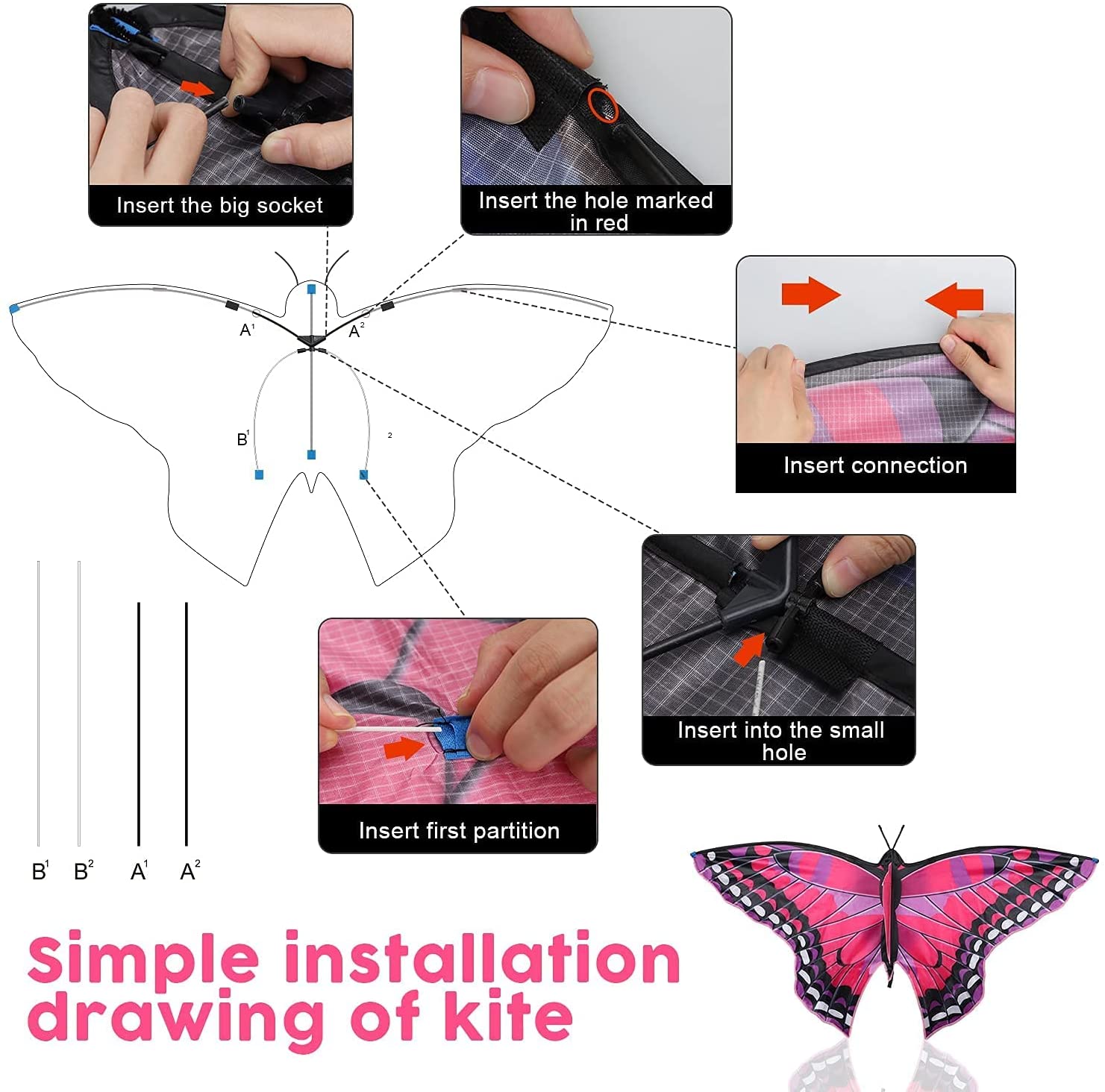Fidtoy Butterfly Kite for Kids Easy to Fly Outdoor Beach Toy