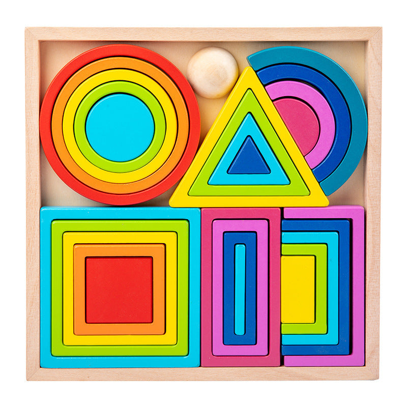 Wooden Rainbow Colour Building Blocks Set - Open ended wooden toys