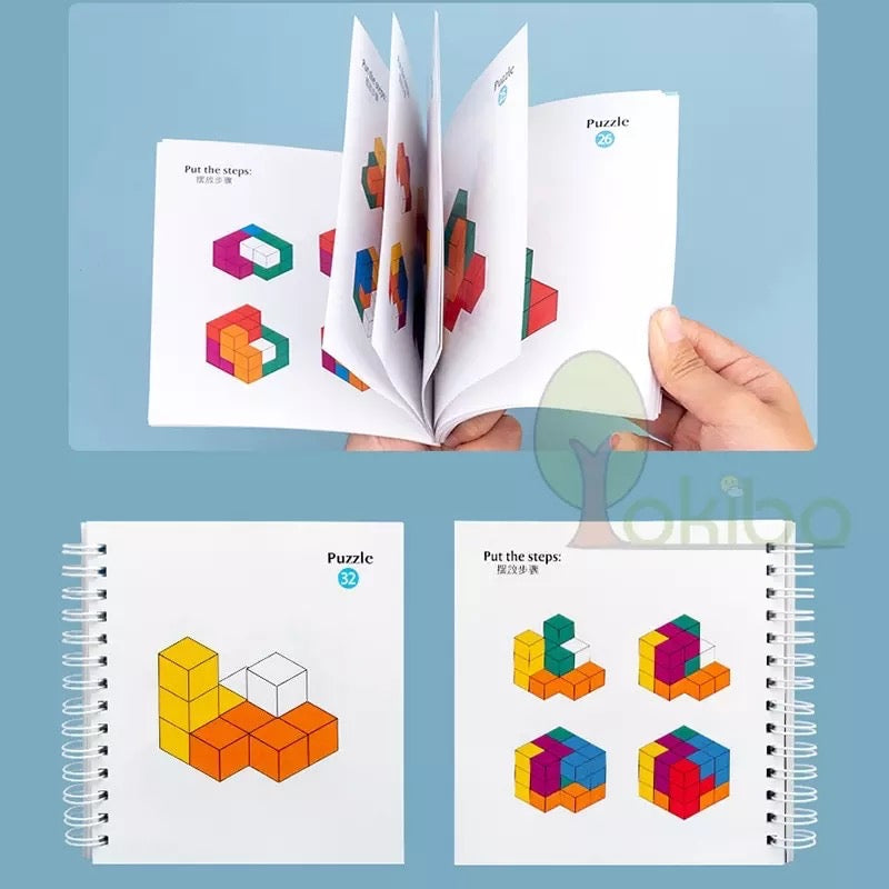 Wooden 3D Logical Puzzle Cube with Book - Open Ended Wooden Toys