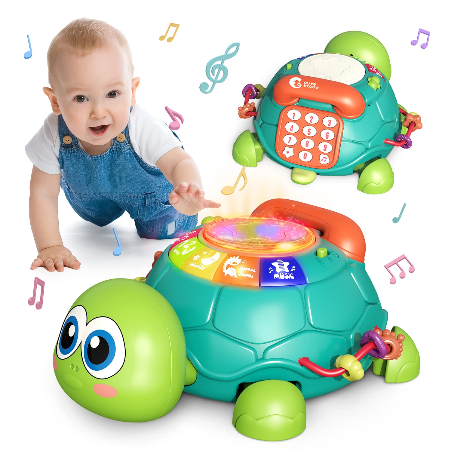 CUTE STONE Electric Action Toys, Baby Toys 6 to 12 Months, Musical Turtle Crawling Baby Toys for 12-18 Months, Early Learning Educational Toy with Light & Sound