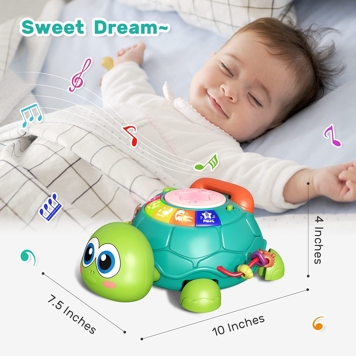CUTE STONE Electric Action Toys, Baby Toys 6 to 12 Months, Musical Turtle Crawling Baby Toys for 12-18 Months, Early Learning Educational Toy with Light & Sound