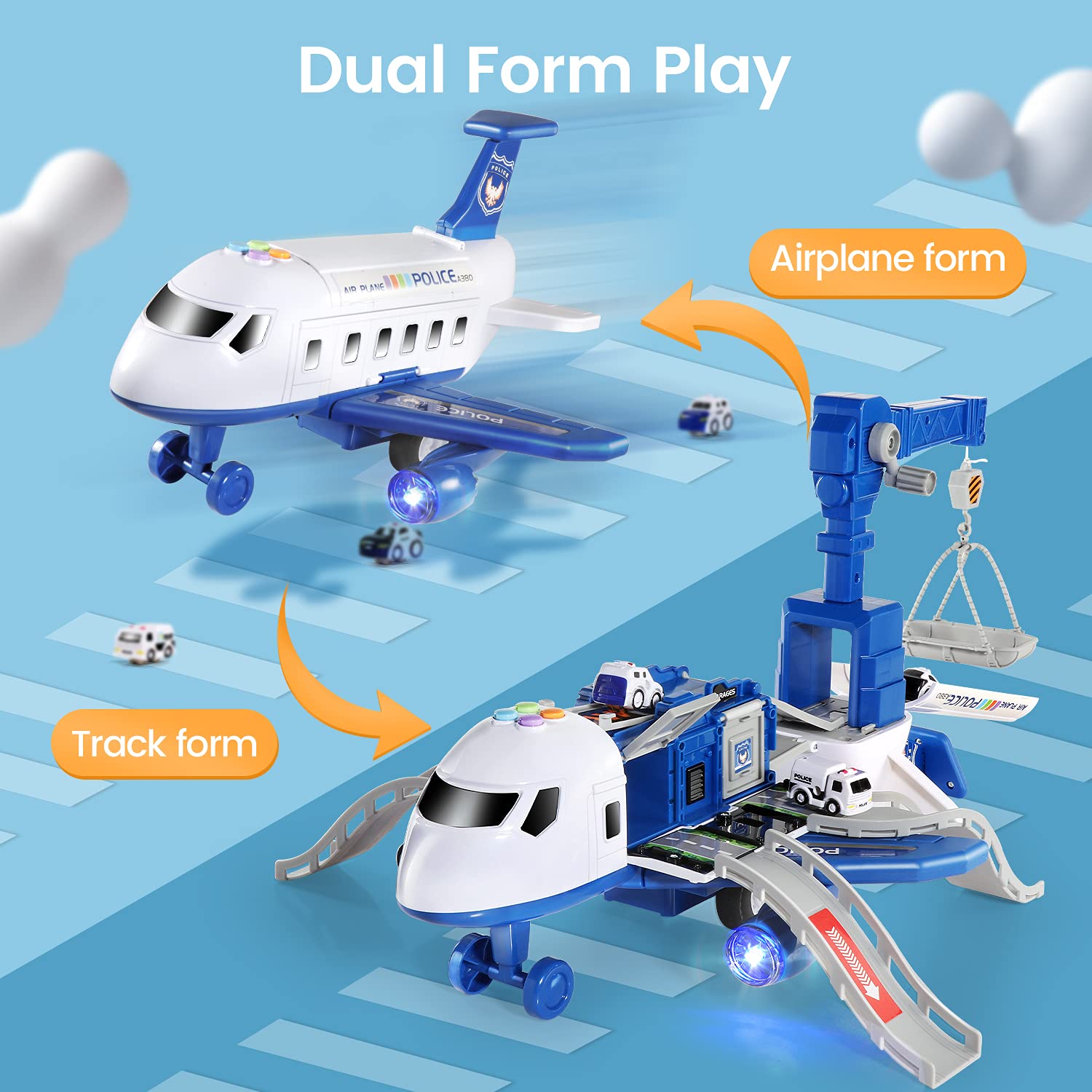 CUTE STONE Toy Aircraft, Transport Cargo Airplane with Music & Light, Airplane Car Play Set & Vehicle Toy, Construction Toy Accessories for 3+ Boys & Girls