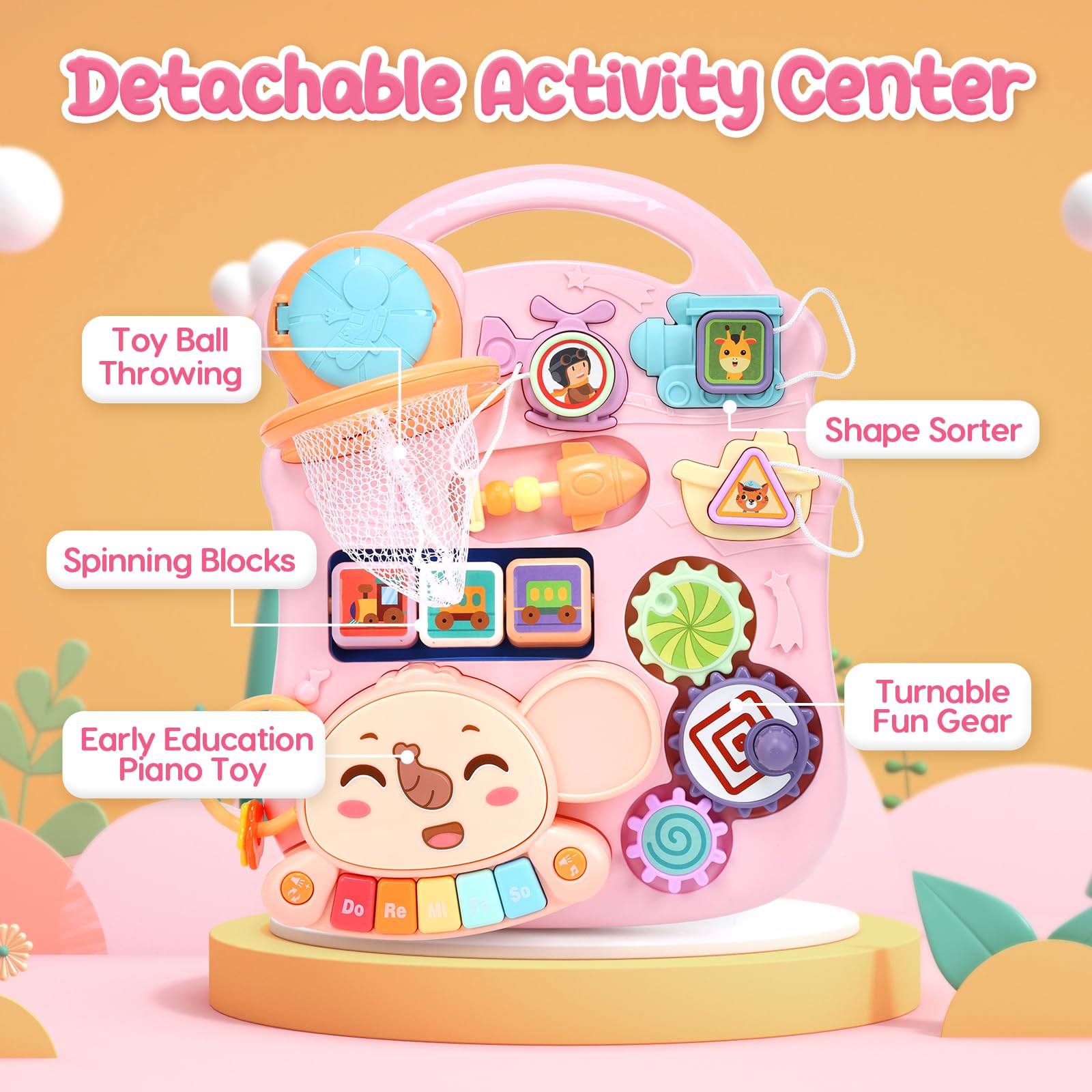 CUTE STONE Baby Walker for Girls, 2 in 1 Sit to Stand Learning Walker and Activity Center, Learning to Walk, Early Push Walking Toys for Toddler Infant