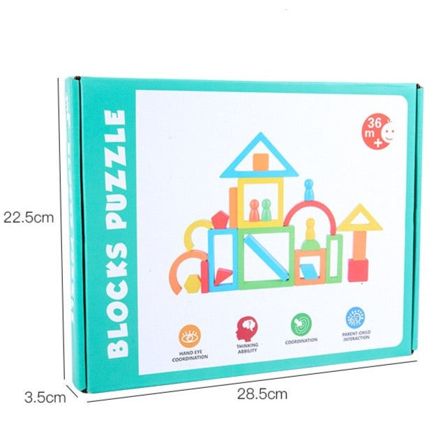 Wooden Rainbow Block Puzzle with Cards - Mathematics through imaginative play