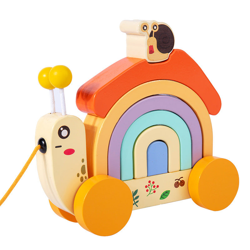 Wooden Rainbow Snail Tractor- Fine motor skills toys