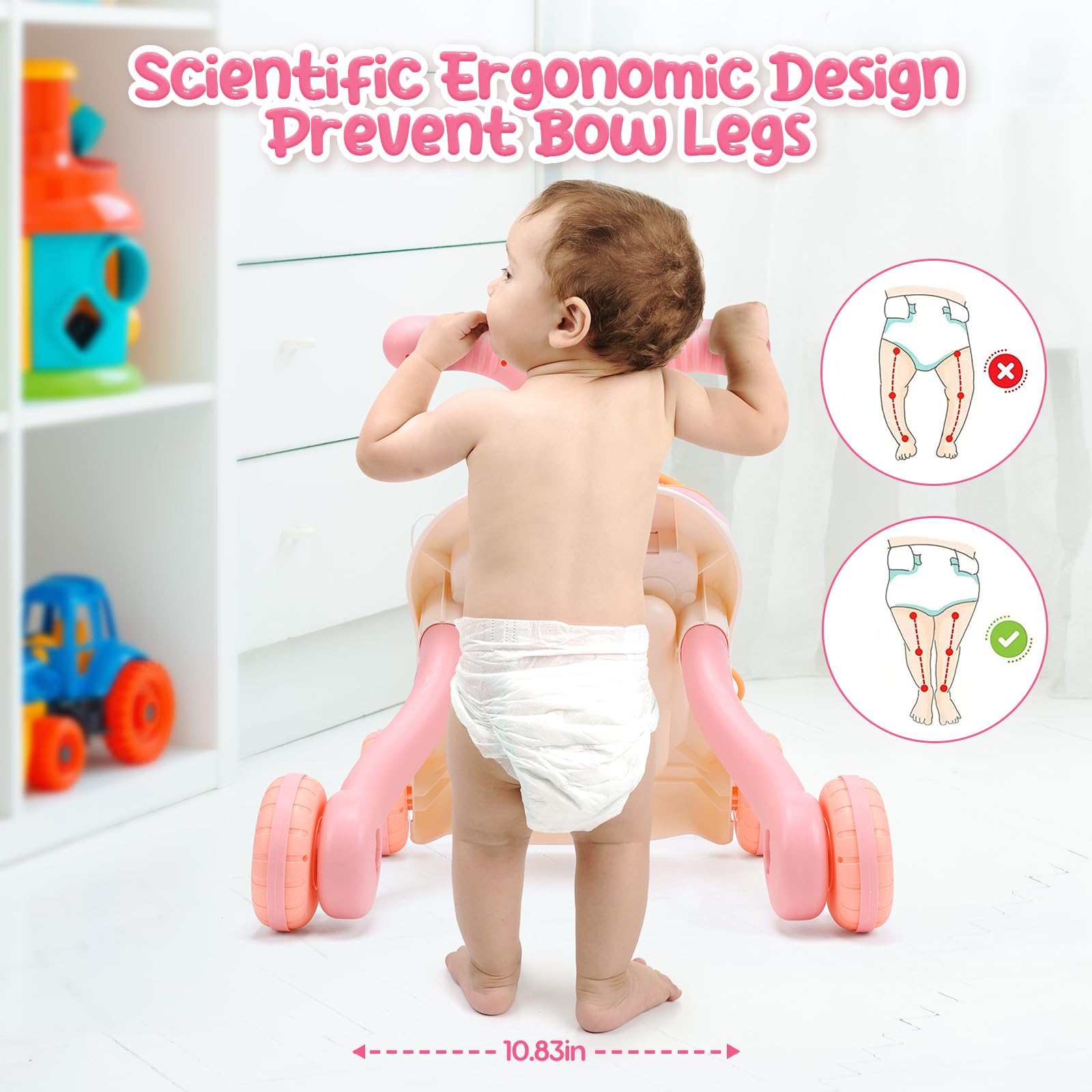 CUTE STONE Baby Walker for Girls, 2 in 1 Sit to Stand Learning Walker and Activity Center, Learning to Walk, Early Push Walking Toys for Toddler Infant