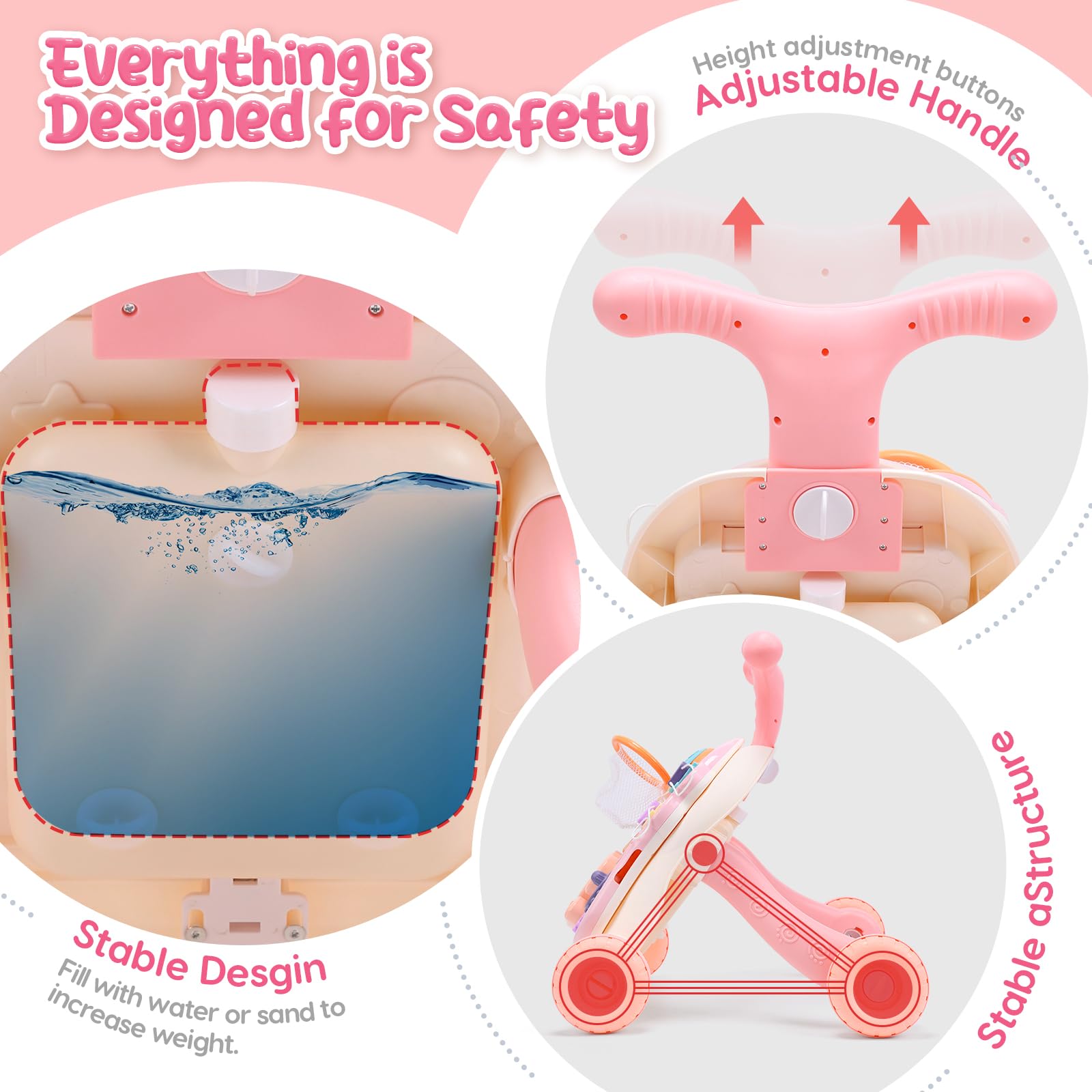 CUTE STONE Baby Walker for Girls, 2 in 1 Sit to Stand Learning Walker and Activity Center, Learning to Walk, Early Push Walking Toys for Toddler Infant